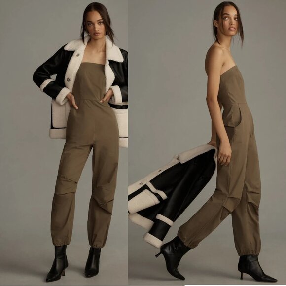 By Anthropologie Strapless Parachute Jumpsuit size 14 green nwt new with tag - Picture 1 of 6